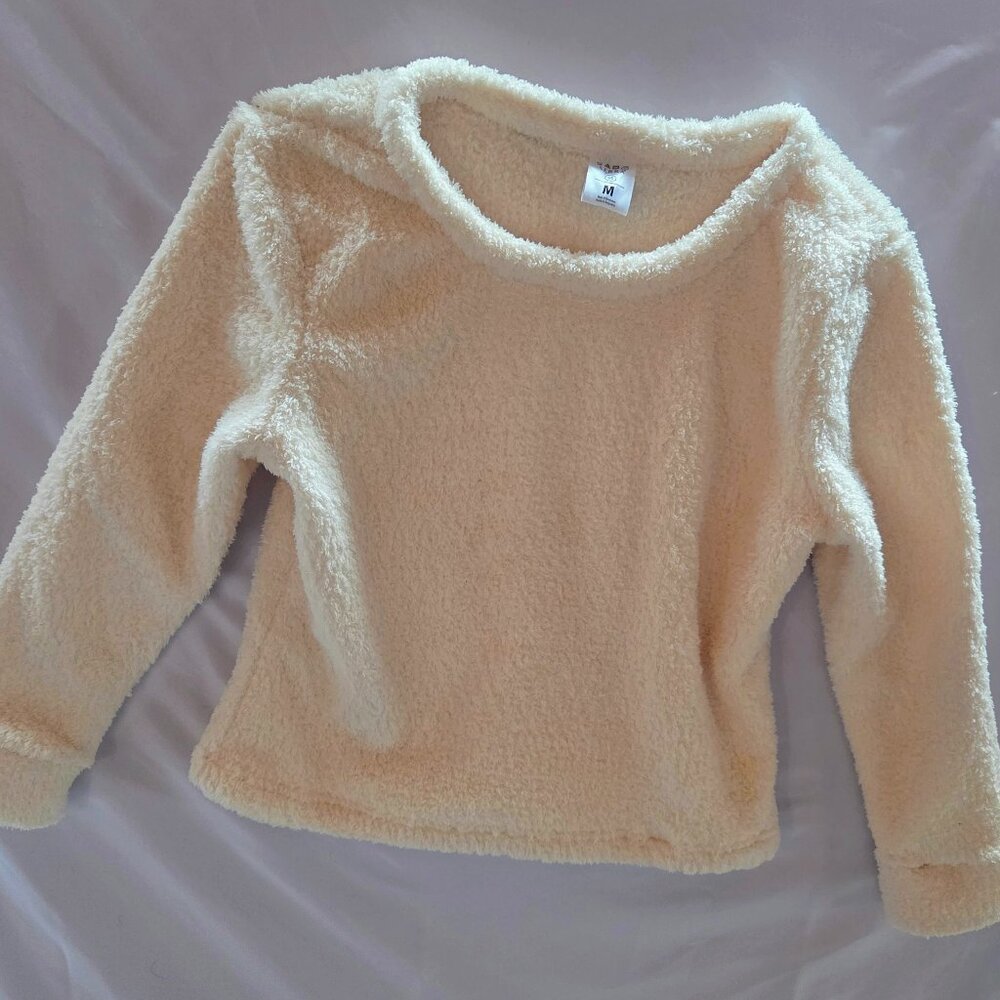 Sera Fuzzy Fleece Matching Set | Cream | Size Medium | Top & Pants
